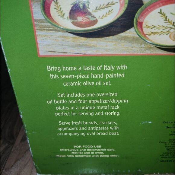 Olive Oil Serving Set New In Box Hand Painted Cera - Picture 8 of 9